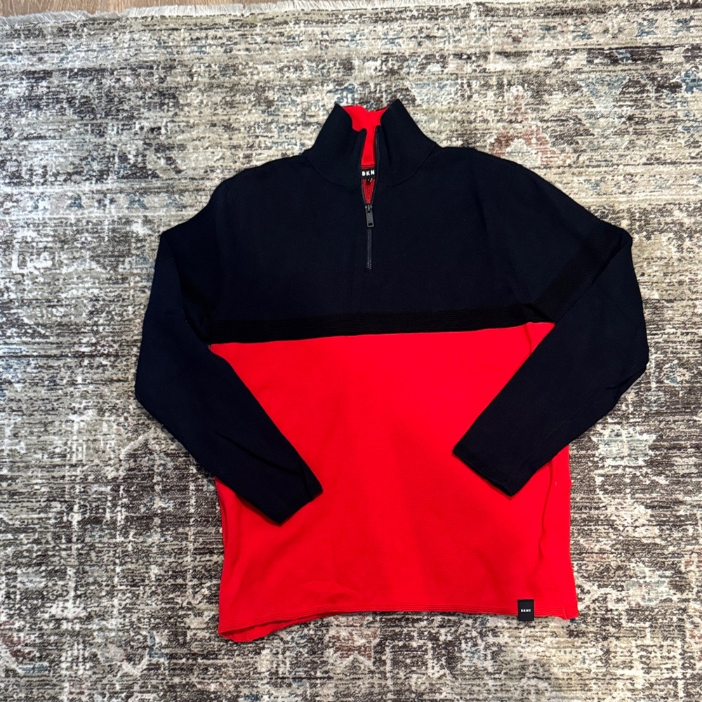 DKNY Black and Red Zip-Up Sweater
